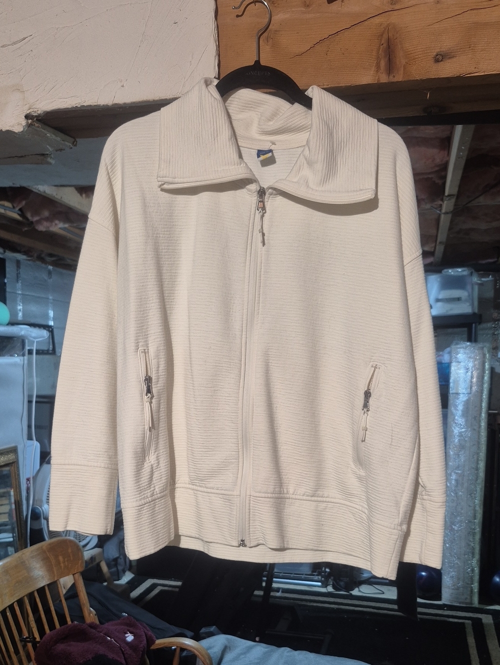Cream Full-Zip Womans's Jacket with Stand Collar